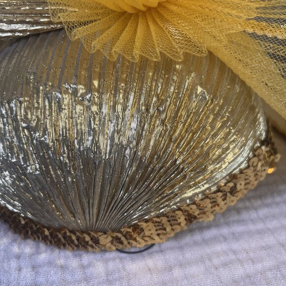 Ms. Hi\'s classic gold lame fascinator first lady church derby hat fan shape rose main image 7